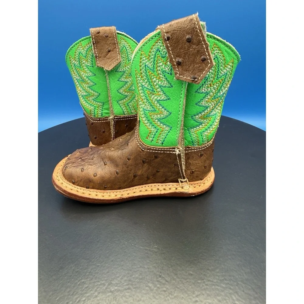 Roper Infant Boys Cowbabies Buddy Size 2 Green Western Boot Broad Square Toe
